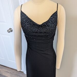 Night Way Elegant Y2K Black Evening Blue Beads Goth Prom Wedding Dress Size 6